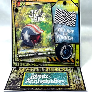 Carte 3D à poser pour anniversaire, thème course de voiture style urbain fait main, 15x15 cm