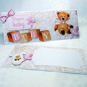 Pochette cadeau pour naissance fille ou garçon fait main en format enveloppe, modèles au choix