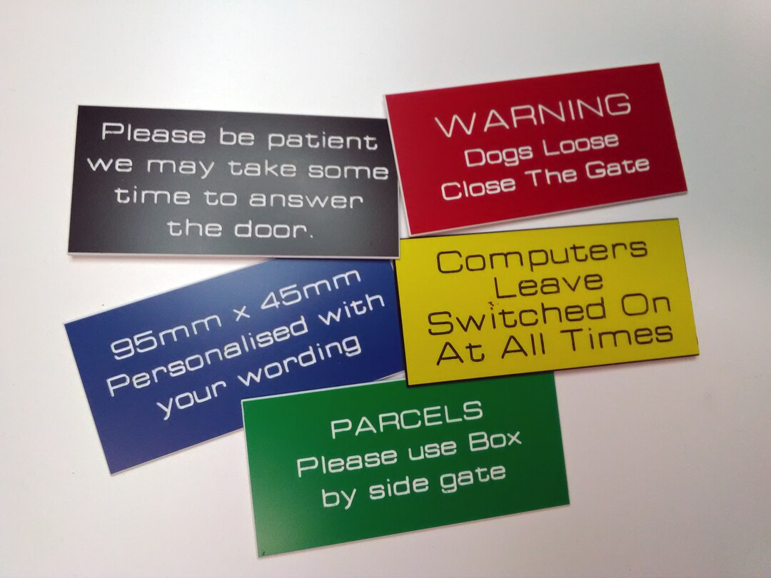 Plastic Laminate Sign 95mm X 45mm Plaque Name Plate Choice of Colour