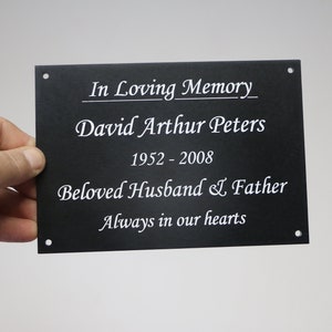 Engraved Personalised Black Acrylic 195mm x 135mm Sign Wall Plaque Memorial your wording