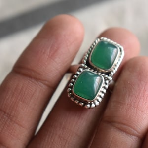 925 silver natural green onyx ring-green onyx ring-onyx ring-double green onyx ring-natural onyx ring-handmade ring-ring for women