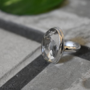 925 silver natural clear quartz ring-clear quartz ring-clear quartz -clear quartz design ring-natural gemstone ring