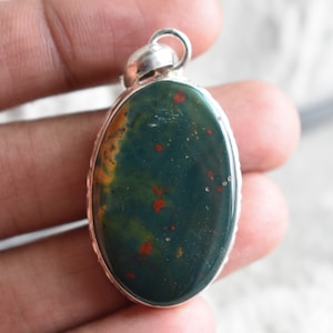 925 silver natural bloodstone pendant-bloodstone pendant-natural green bloodstone pendant-bloodstone gemstone-design pendant