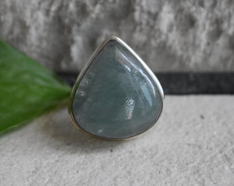 Handgjord 925 Silver Akvamarinring - Droppformad design