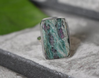 Handmade 925 Silver Natural Ruby Fuchsite Ring, Women's Design