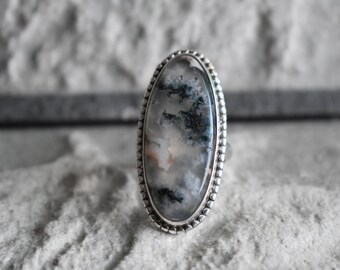 Handmade Oval Moss Agate 925 Silver Ring, Natural Stone
