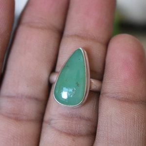 925 silver chrysoprase ring-natural green chrysoprase ring--handmade ring-chrysoprase gemstone ring