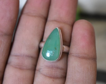 925 silver chrysoprase ring-natural green chrysoprase ring--handmade ring-chrysoprase gemstone ring