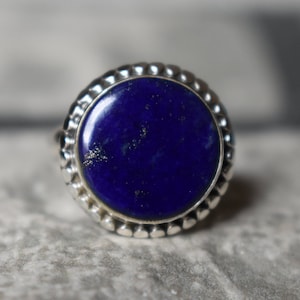 925 silver natural lapis ring-lapis lazuli ring-blue lapis ring-natural blue lapis ring-round shape lapis ring-natural lapis lazuli ring