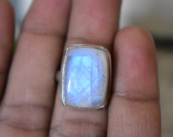 925 Silver Natural Moonstone Ring, Handmade Design