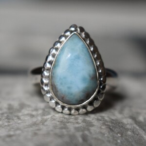 925 silver natural larimar ring-larimar-larimar ring-larimar silver ring-drop shape larimar ring-sky color larimar ring-larimar gemstone