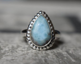 925 silver natural larimar ring-larimar-larimar ring-larimar silver ring-drop shape larimar ring-sky color larimar ring-larimar gemstone