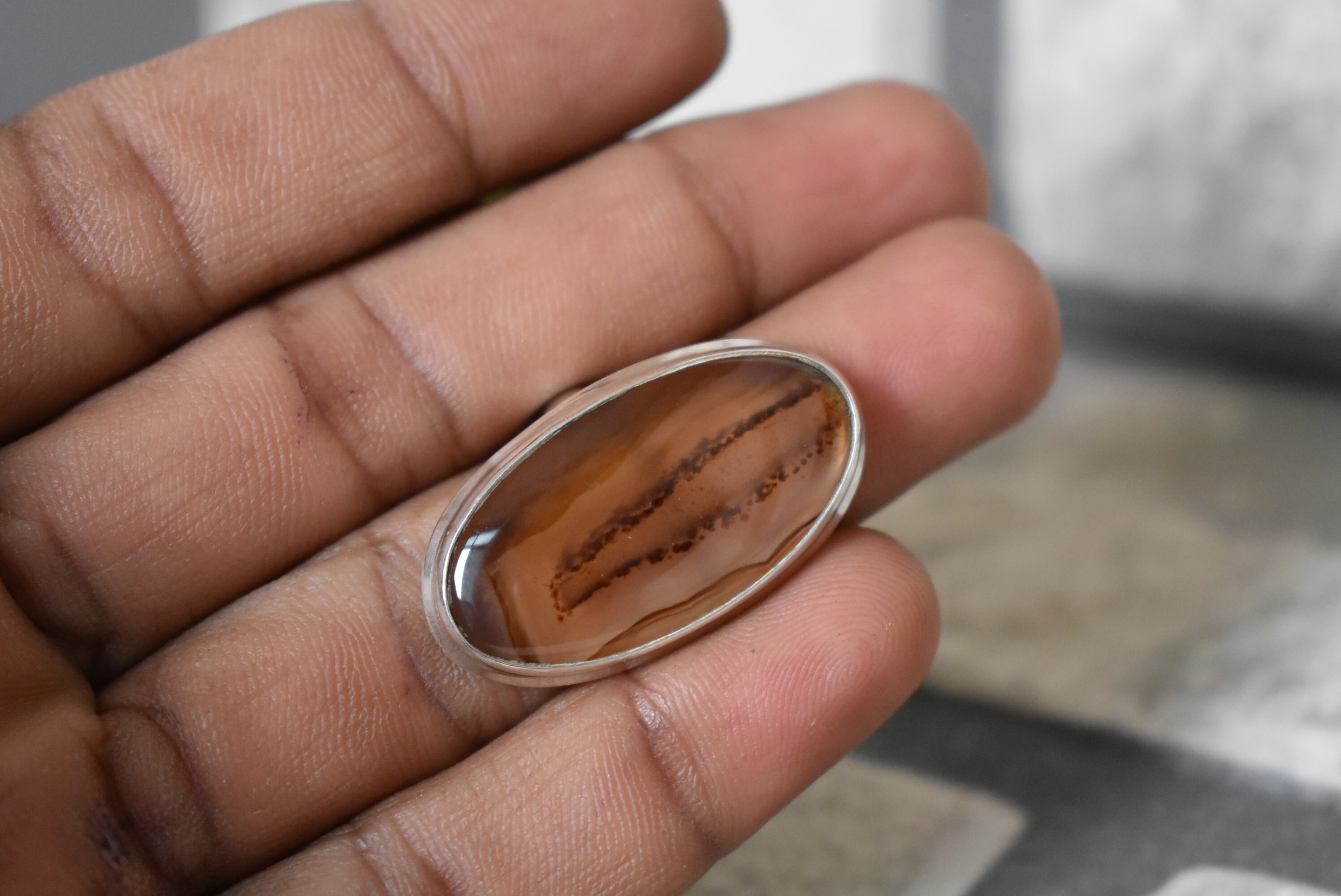 925 シルバー モンタナ アゲート リング - 天然モンタナ アゲート