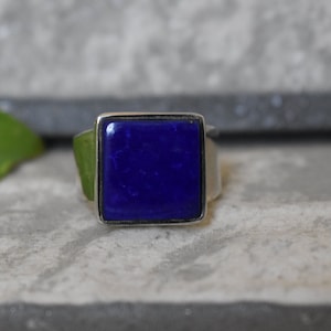 925 silver natural lapis mens ring-lapis lazuli ring-blue lapis ring-natural blue lapis ring-square shape lapis ring-lapis lazuli ring