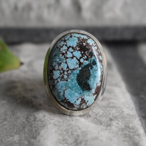 925 zilveren natuurlijke turquoise ring-Tibetaanse turquoise ring-natuurlijke Tibetaanse turquoise ring-edelsteen ring-ovale vorm turquoise ring