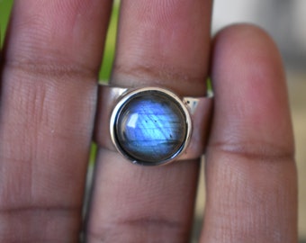 Anello Uomo In Argento 925 Con Labradorite Blu Naturale &ndash; Stile Sigillo &ndash; Fatto A Mano India