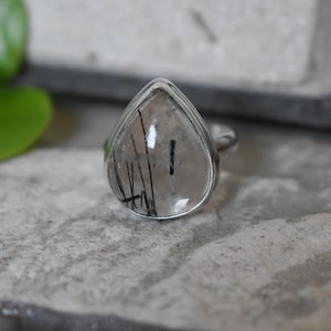 925 silver natural rutile quartz ring-black rutile ring-quartz ring-rutilated quartz ring-natural quartz-black rutilated ring