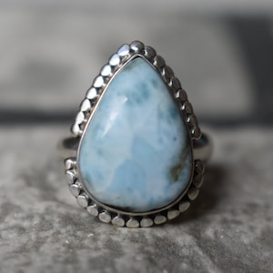 925 silver natural larimar ring-larimar-larimar ring-larimar silver ring-drop shape larimar ring-sky color larimar ring-larimar gemstone