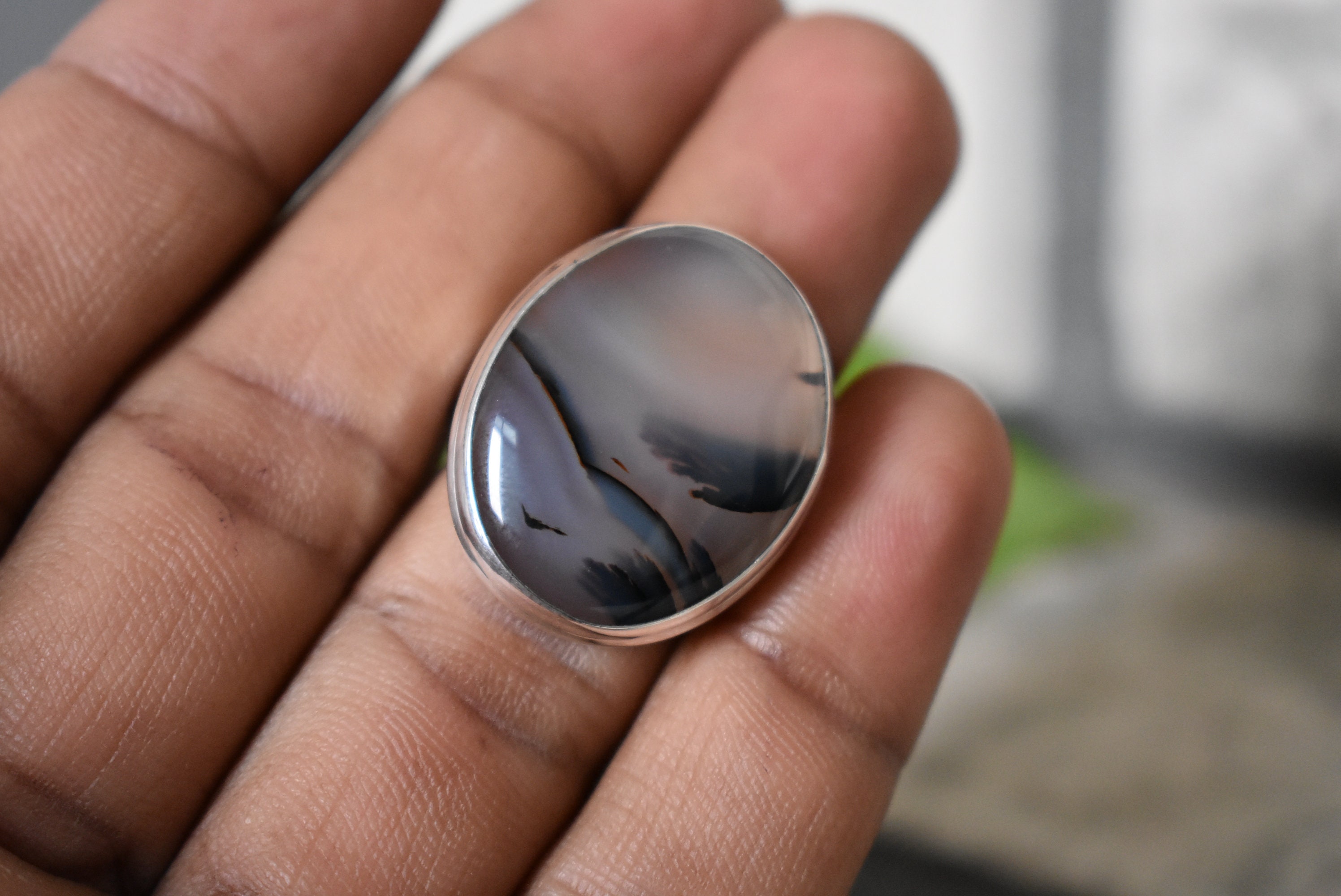 925 シルバー モンタナ アゲート リング - 天然モンタナ アゲート