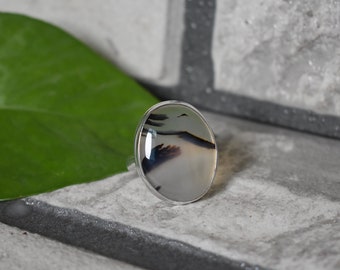Handmade 925 Silver Montana Agate Ring, Natural Stone (24x18mm)