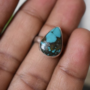 925 zilveren natuurlijke turquoise ring-Tibetaanse turquoise ring-natuurlijke Tibetaanse turquoise ring-edelsteen ring-ovale vorm turquoise ring