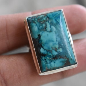 925 zilveren natuurlijke turquoise ring-Tibetaanse turquoise ring-natuurlijke Tibetaanse turquoise ring-edelsteen ring-ovale vorm turquoise ring