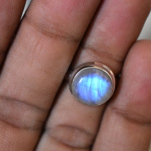 925 silver natural blue moonstone ring-white rainbow moonstone ring-flashy moonstone ring-moonstone ring-handmade ring-white rainbow