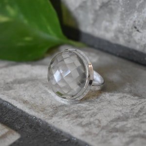 925 silver natural clear quartz ring-clear quartz ring-clear quartz -clear quartz design ring-natural gemstone ring