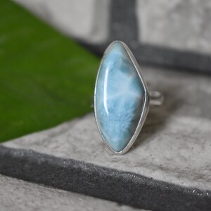 925 silver natural larimar ring-larimar-larimar ring-larimar silver ring-unique shape larimar ring-sky color larimar ring-larimar gemstone