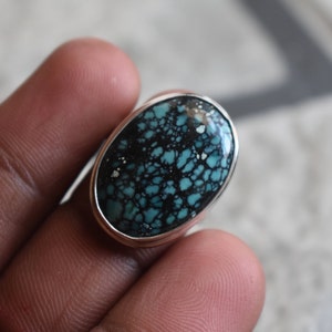 925 zilveren natuurlijke turquoise ring-Tibetaanse turquoise ring-natuurlijke Tibetaanse turquoise ring-edelsteen ring-ovale vorm turquoise ring