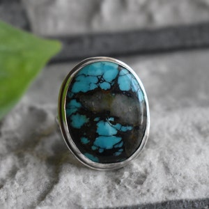 925 zilveren natuurlijke turquoise ring-Tibetaanse turquoise ring-natuurlijke Tibetaanse turquoise ring-edelsteen ring-ovale vorm turquoise ring