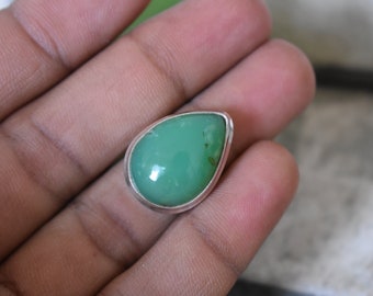 925 silver chrysoprase ring-natural green chrysoprase ring--handmade ring-chrysoprase gemstone ring