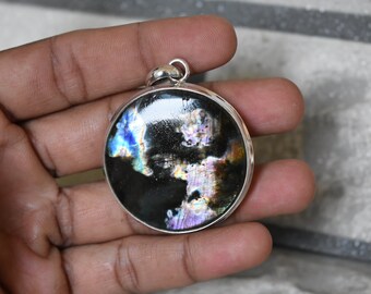 925er Silber Spektrolit Labradorit Anhänger, 40 mm handgemachter Edelstein