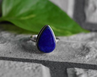 Natural Blue Lapis Ring, 925 Sterling Silver, Handmade