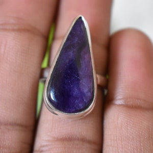 925 silver natural charoite ring-charoite ring-natural purple charoite ring-natural charoite stone