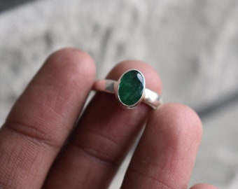Handmade Zambian Emerald Ring, Oval 925 Silver