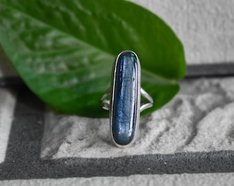 Handgemaakte 925-zilveren natuurlijke blauwe kyanietring - Designring dames