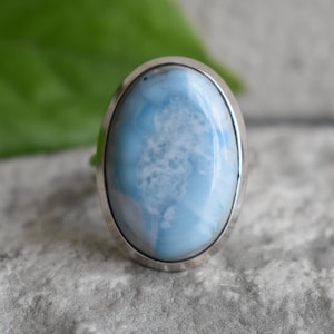 925 silver natural larimar ring-larimar-larimar ring-larimar silver ring-drop shape larimar ring-sky color larimar ring-larimar gemstone