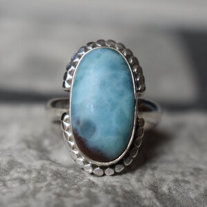 925 silver natural larimar ring-larimar-larimar ring-larimar silver ring-drop shape larimar ring-sky color larimar ring-larimar gemstone