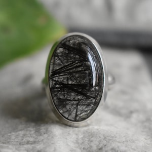 925 silver natural rutile quartz ring-black rutile ring-quartz ring-rutilated quartz ring-natural quartz-black rutilated ring