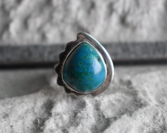 Natural Chrysocolla Drop Ring, Handmade 925 Silver Ring