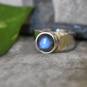 Bague pour homme en labradorite bleue-bague unisexe en labradorite, bague en labradorite bleue en argent 925 pour homme-bague en labradorite-bague faite main