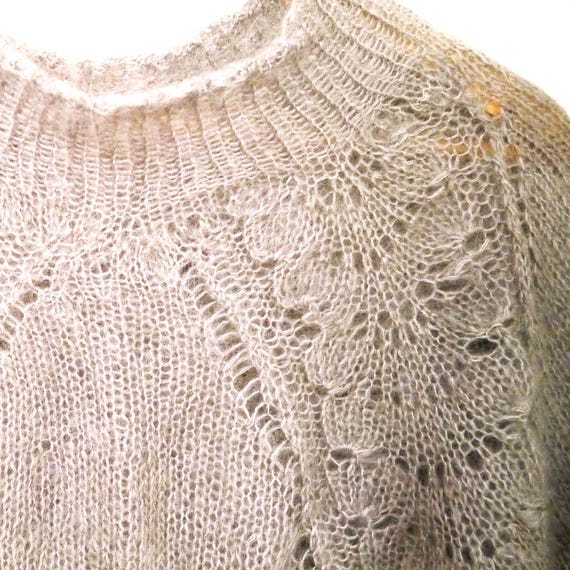 Luxury Hand-knitted Mohair and Silk Sweater, Lace Sweater Size 42 