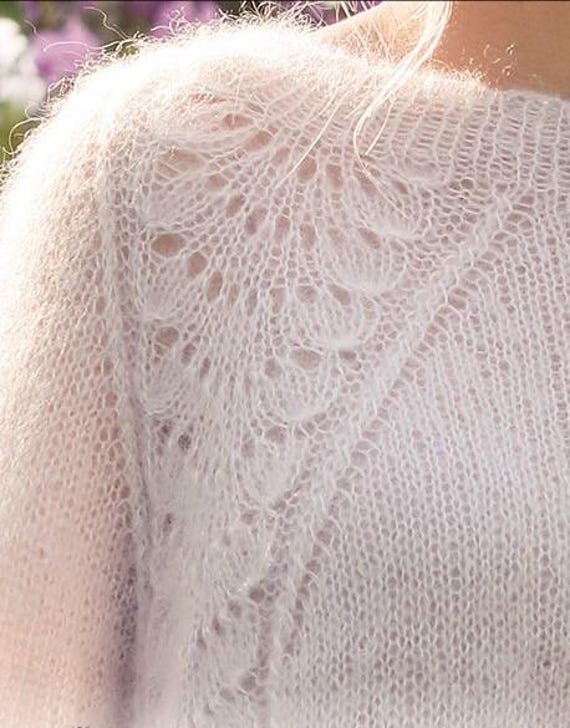 Luxury Hand-knitted Mohair and Silk Sweater, Lace Sweater Size 42 