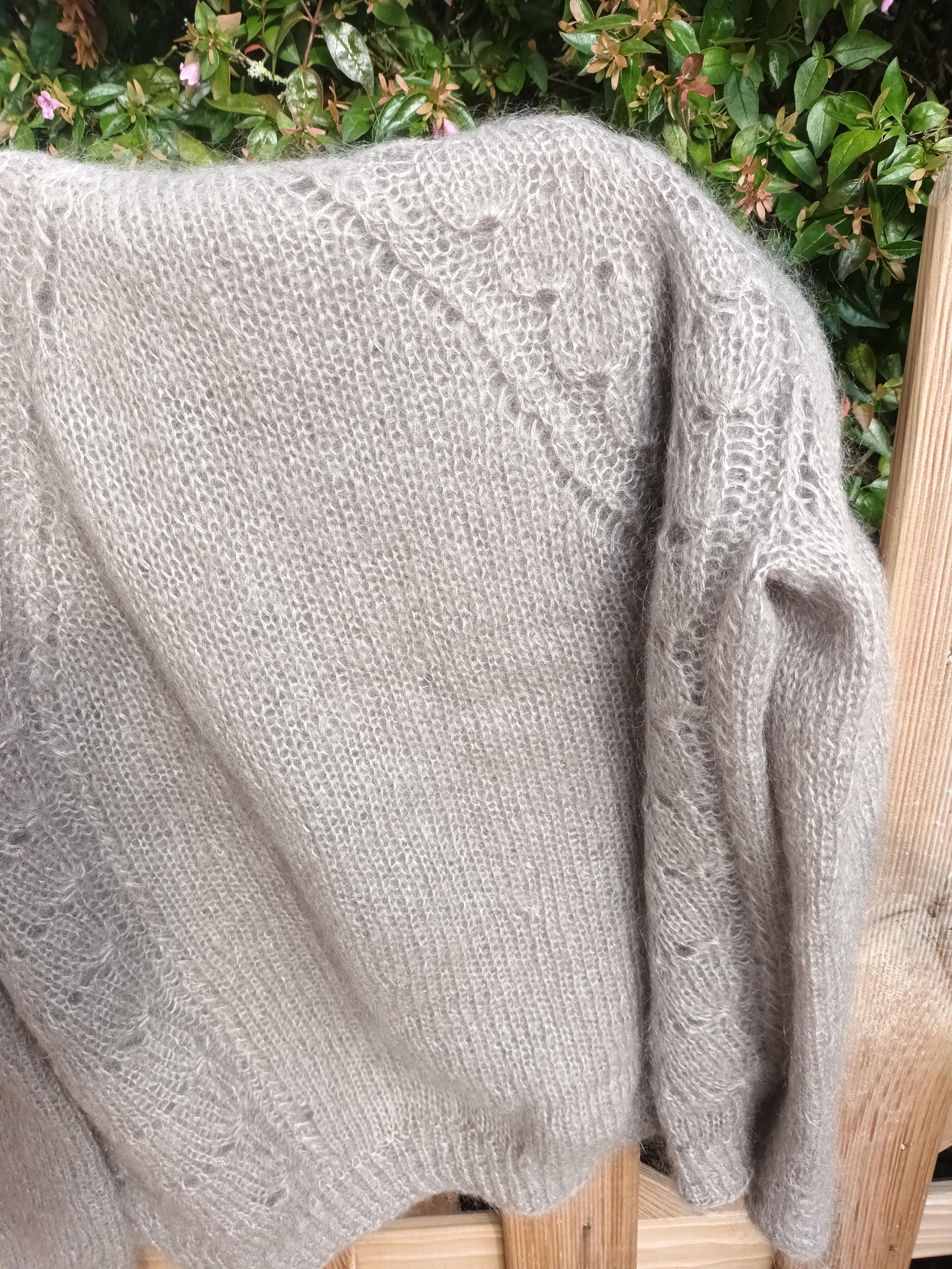 Luxury Hand-knitted Mohair and Silk Sweater, Lace Sweater Size 42 