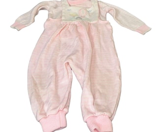 Vintage All Mine Toddler Girls 2 Piece Set Sz 18M Knit Sweater & Overalls Pink