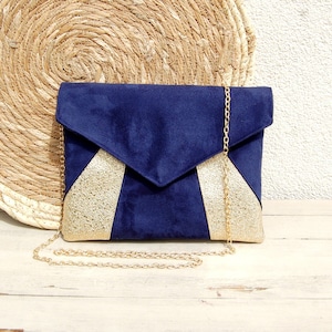 Pochette mariage, pochette soirée bleu marine et dorée paillettes Pochette enveloppe, sac à main Pochette Playa Après la Plage image 1