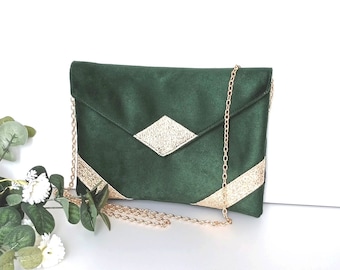 Hochzeits-Clutch, Abend-Clutch, tannengrüner Goldglitter - Umschlag-Clutch, Handtasche, Abendtasche - Après la Plage ©