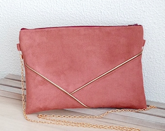 Hochzeits-Clutch, Abend-Clutch in Marsala-Rosa, goldener Goldglitter - Umschlag-Clutch, Handtasche - Zeugengeschenk - After the Beach