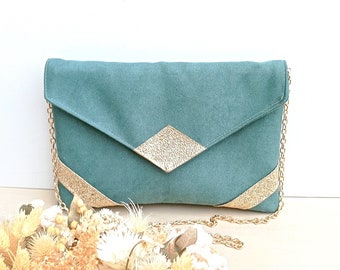 Wedding clutch, evening clutch, sage green gold glitter - Envelope clutch, handbag, evening bag - Après la Plage ©